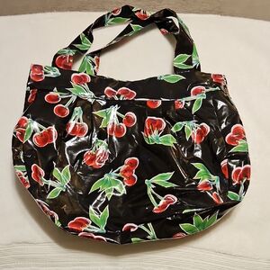 Cherry Print Black Tote Bag